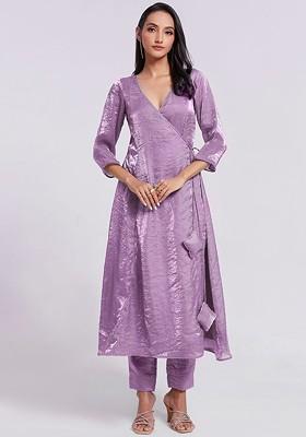 Lavender Embroidered Poly Blend Salwar Kameez