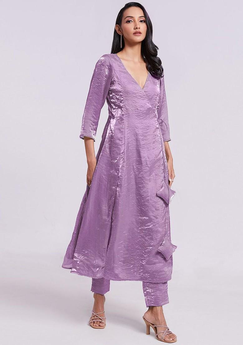 Lavender Embroidered Poly Blend Salwar Kameez