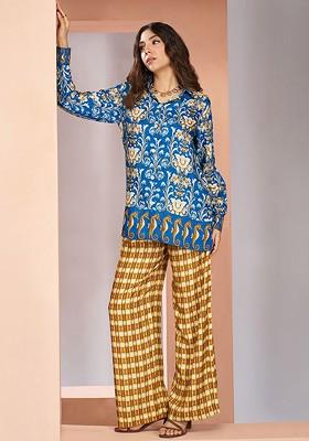 Blue Printed Poly Blend Co Ord Set
