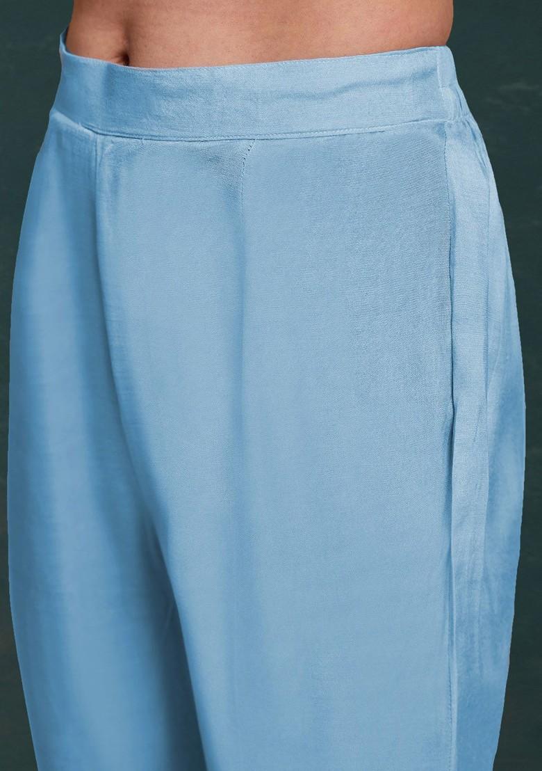 Blue Printed Poly Blend Salwar Kameez With Dupatta