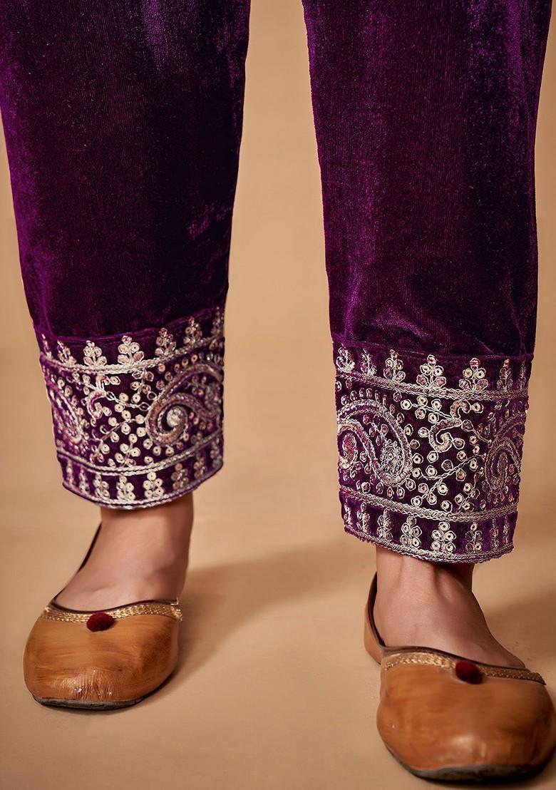 Burgundy Embroidered Poly Blend Salwar Kameez With Dupatta