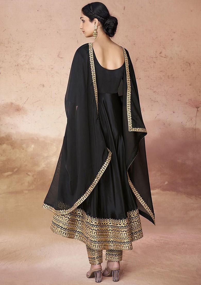 Black Embroidered Poly Blend Salwar Kameez With Dupatta