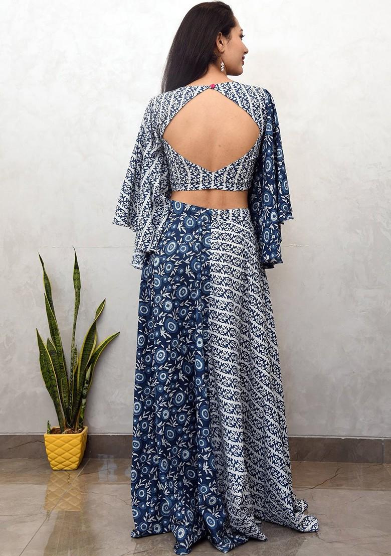 Blue Printed Poly Blend Co Ord Set