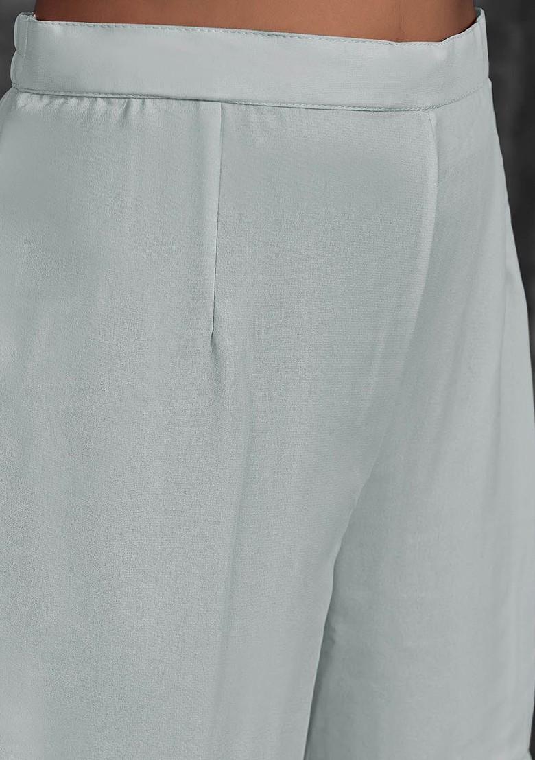 Grey Embroidered Poly Blend Sharara Set With Dupatta