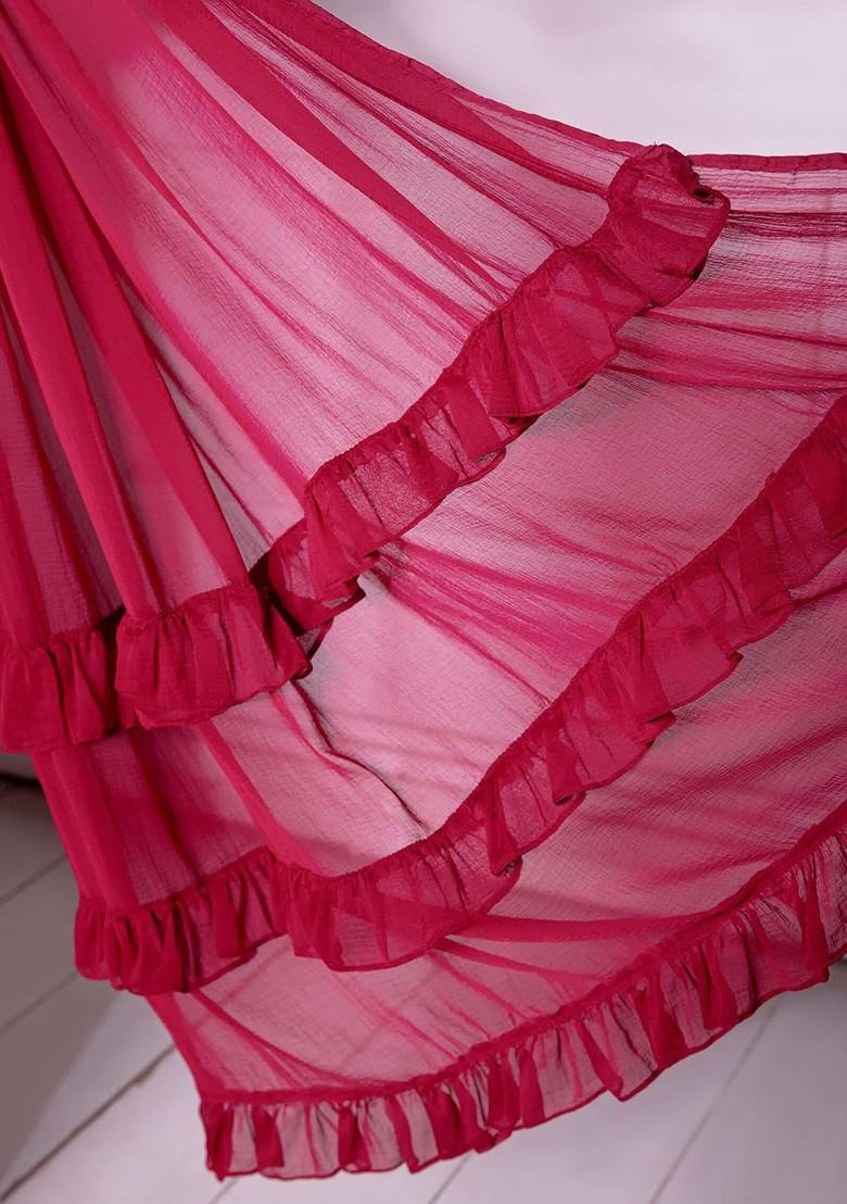 Red Embroidered Poly Blend Anarkali Set With Dupatta