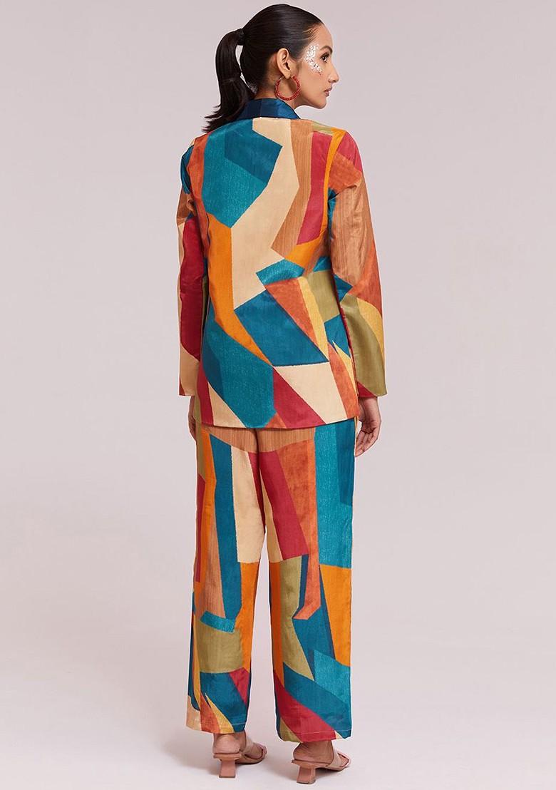 Rust Brown Printed Poly Blend Co Ord Set