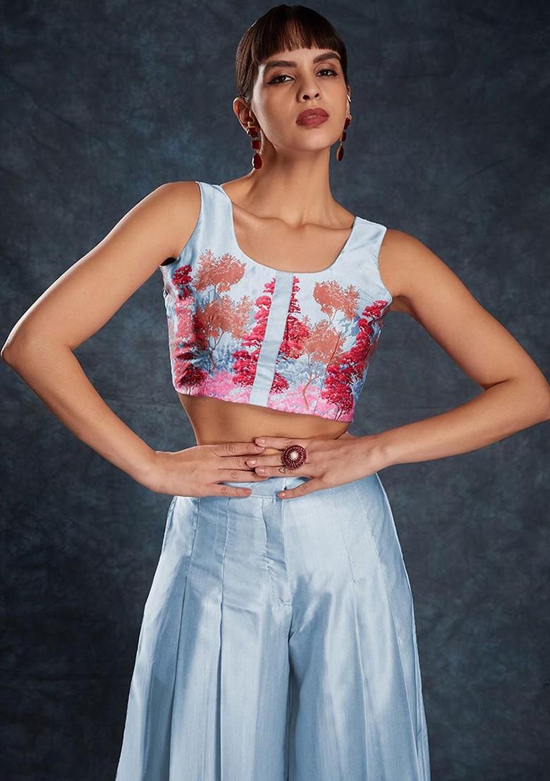 Blue Printed Poly Blend Co Ord Set