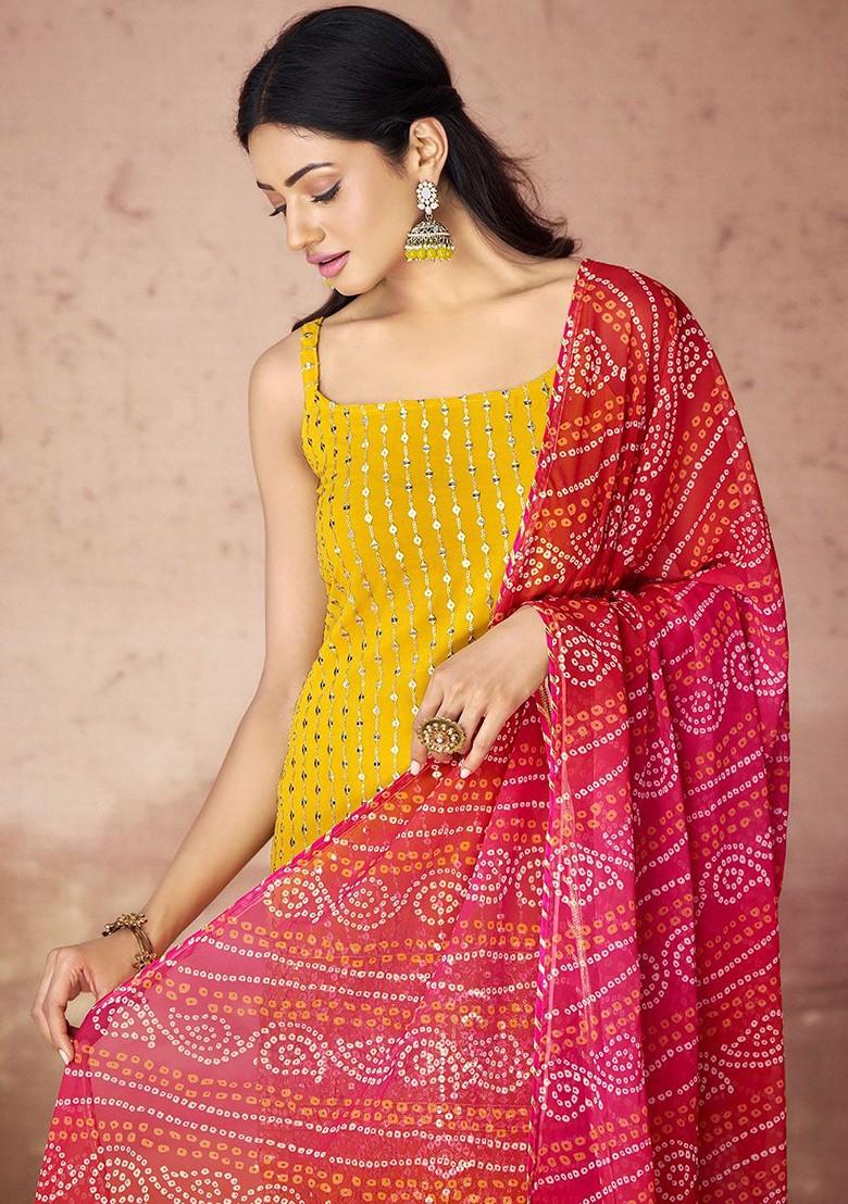 Mustard Yellow Embroidered Poly Blend Sharara Set With Dupatta