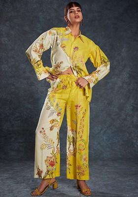Yellow Printed Poly Blend Co Ord Set