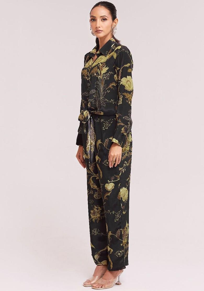 Black Printed Poly Blend Co Ord Set