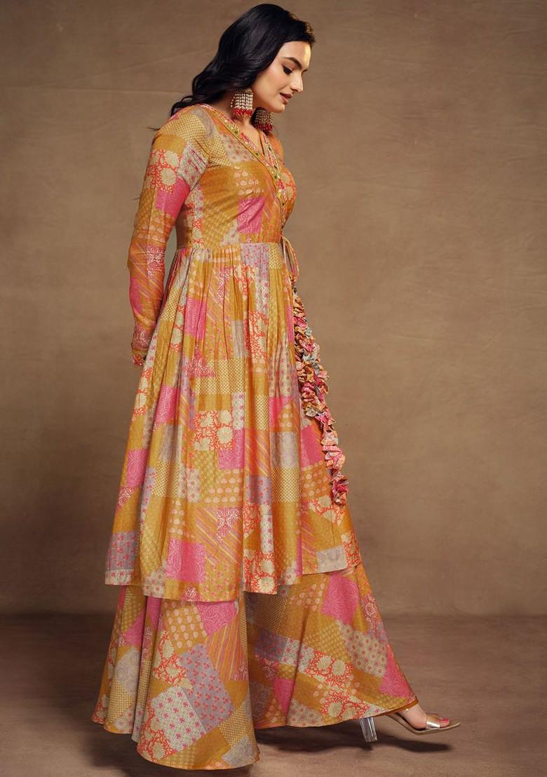 Pink Printed Poly Blend Palazzo Set