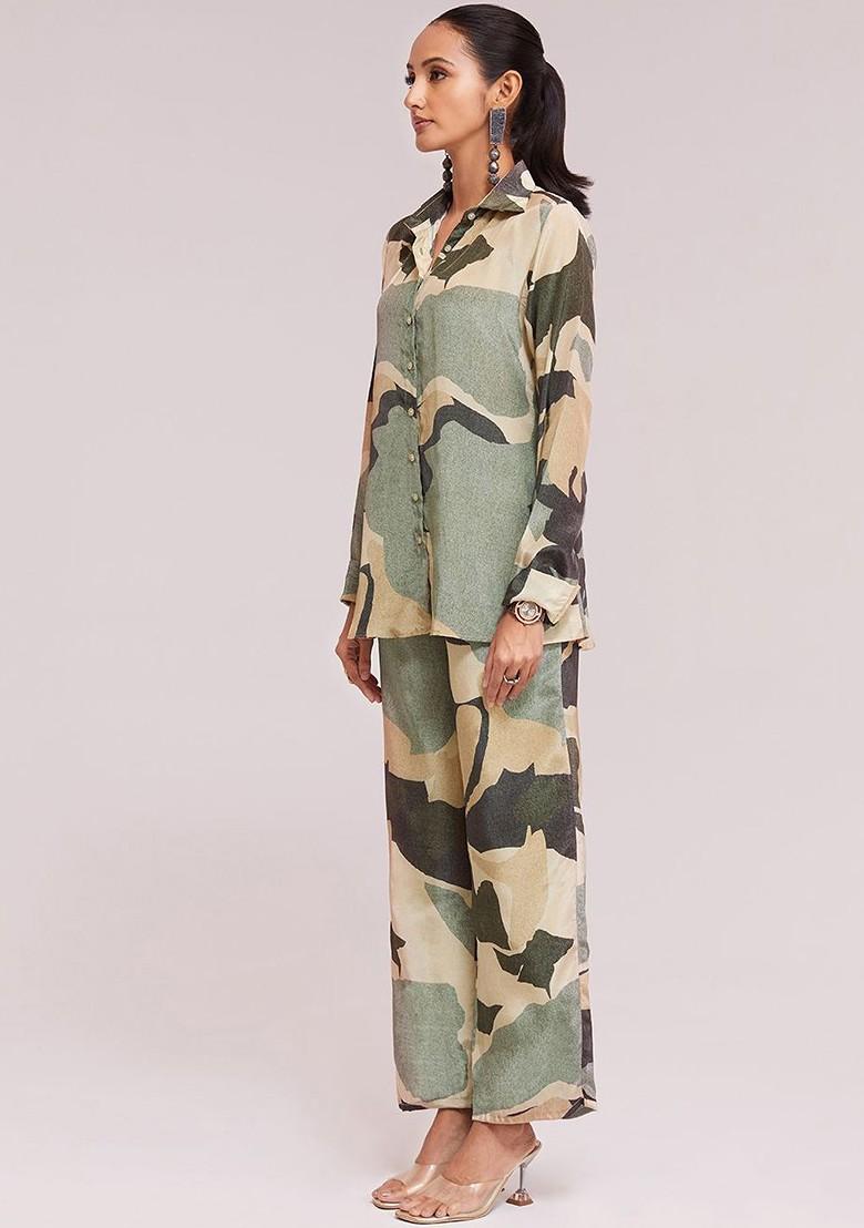 Green Printed Poly Blend Co Ord Set