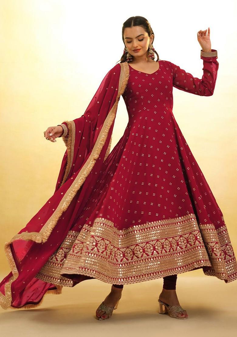 Maroon Embroidered Poly Blend Salwar Kameez With Dupatta