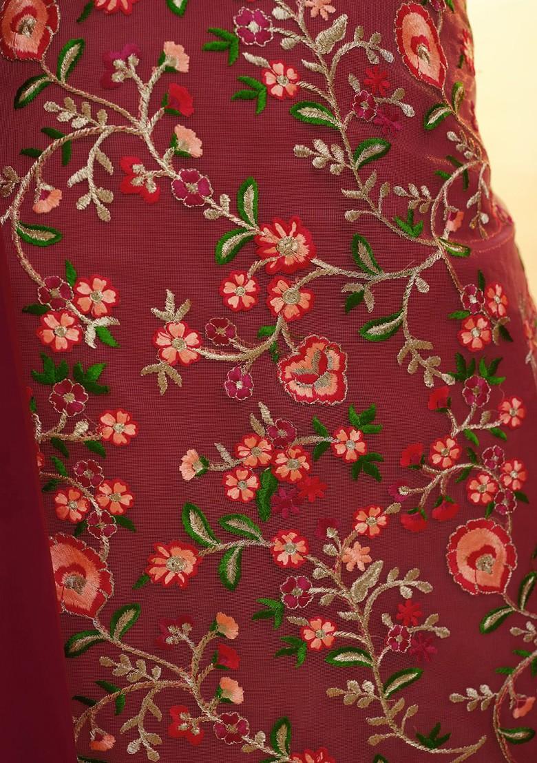 Maroon Embroidered Poly Blend Sharara Set With Dupatta