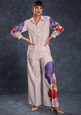 Pink Printed Poly Blend Co Ord Set