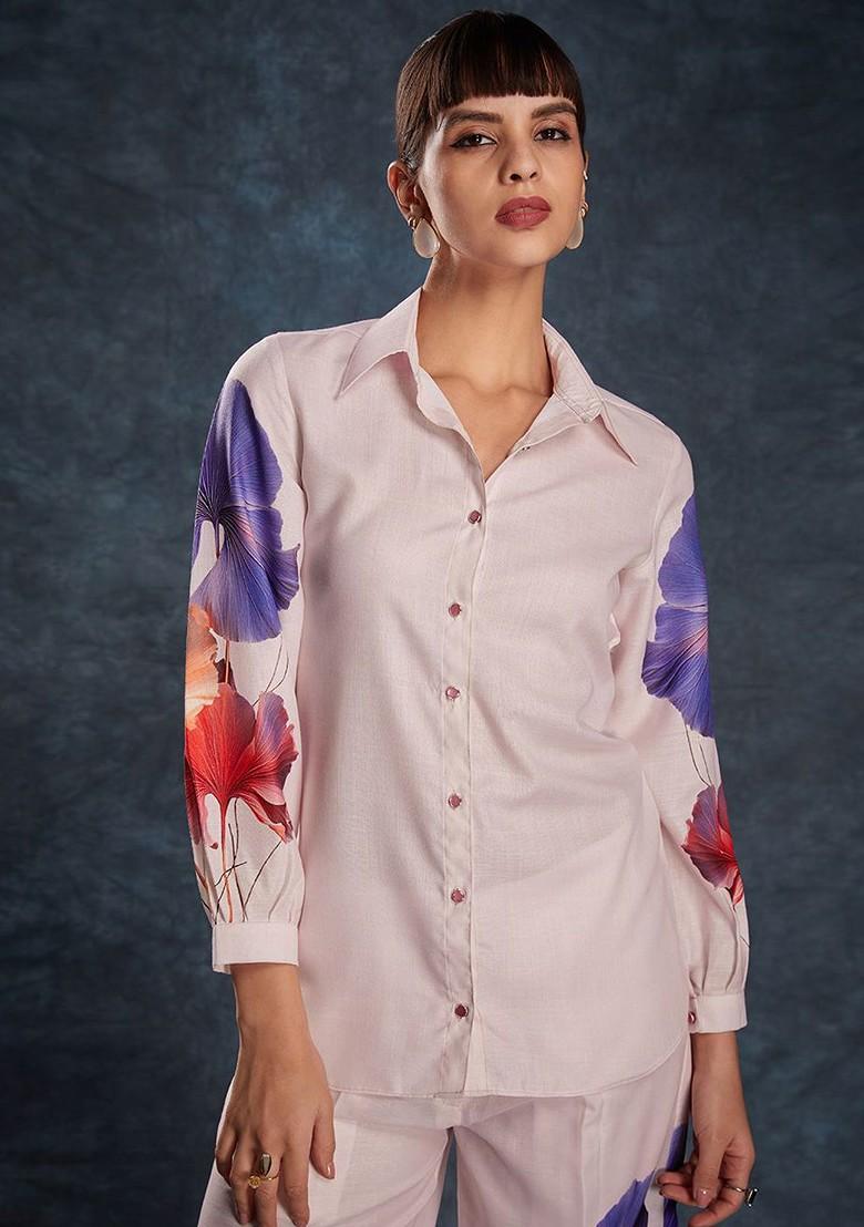 Pink Printed Poly Blend Co Ord Set