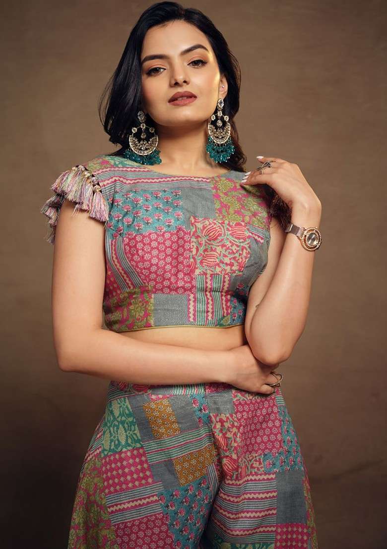 Purple Printed Poly Blend Co Ord Set - Indya