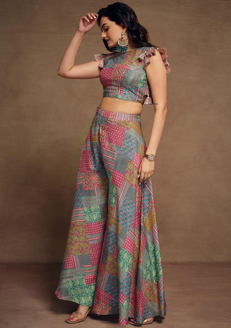 Purple Printed Poly Blend Co Ord Set