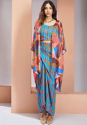 Blue Printed Poly Blend Co Ord Set