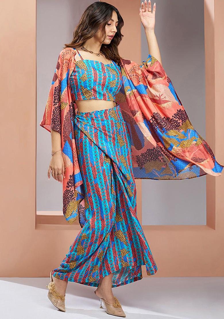 Blue Printed Poly Blend Co Ord Set