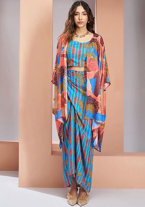 Blue Printed Poly Blend Co Ord Set