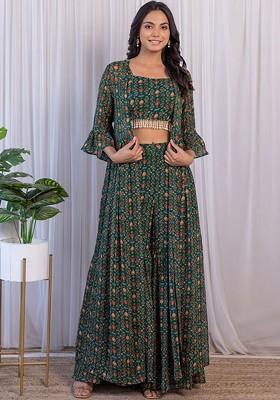 Green Printed Poly Blend Co Ord Set