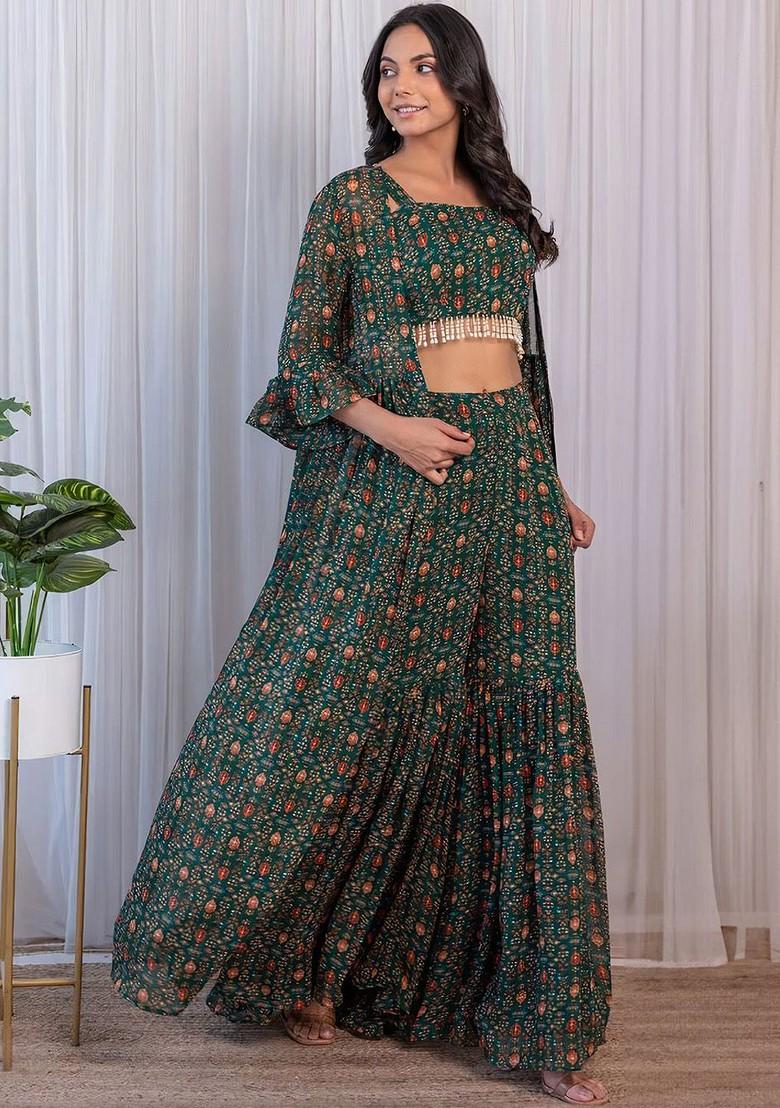 Green Printed Poly Blend Co Ord Set