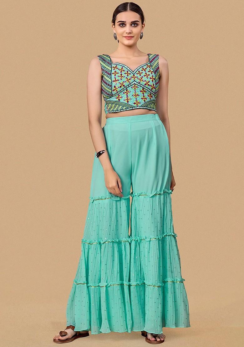 Blue Embroidered Poly Blend Co Ord Set