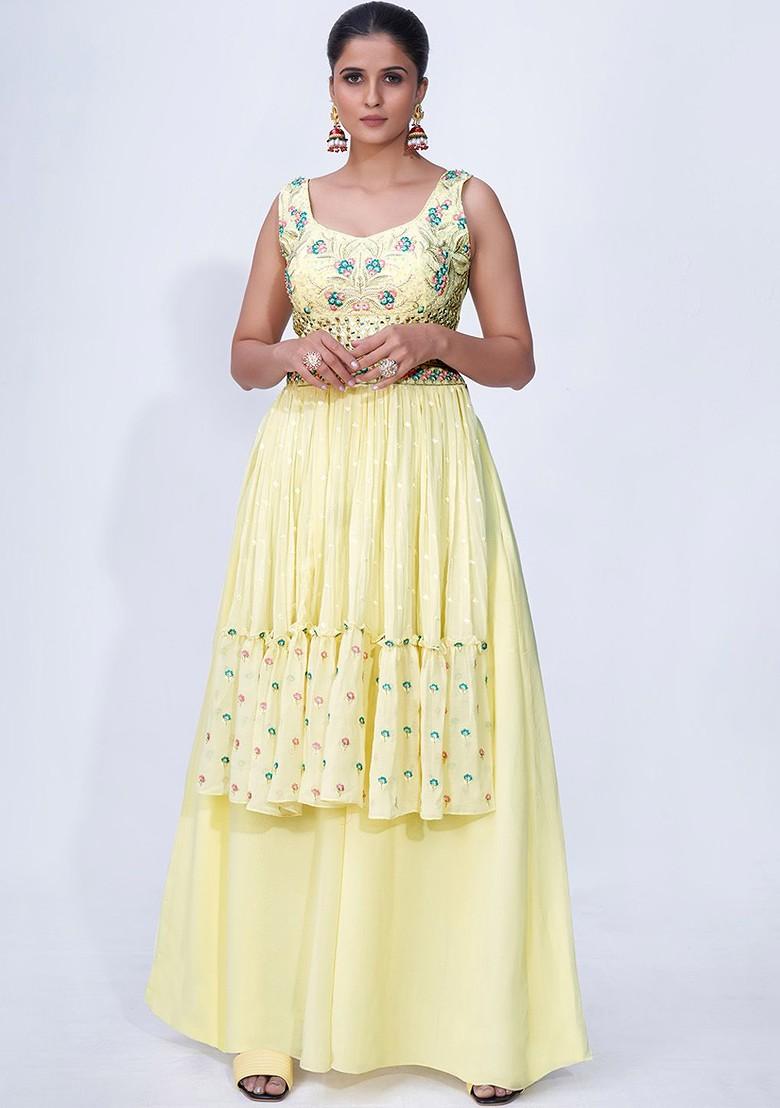 Yellow Embellished Poly Blend Palazzo Set With Dupatta