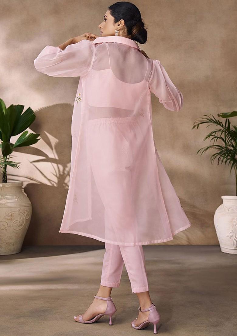 Pink Embroidered Poly Blend Co Ord Set