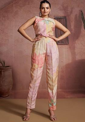 Off White Printed Poly Blend Co Ord Set