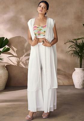 White Embroidered Poly Blend Co Ord Set