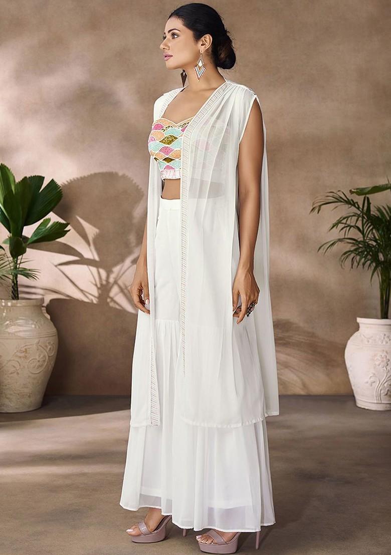 White Embroidered Poly Blend Co Ord Set