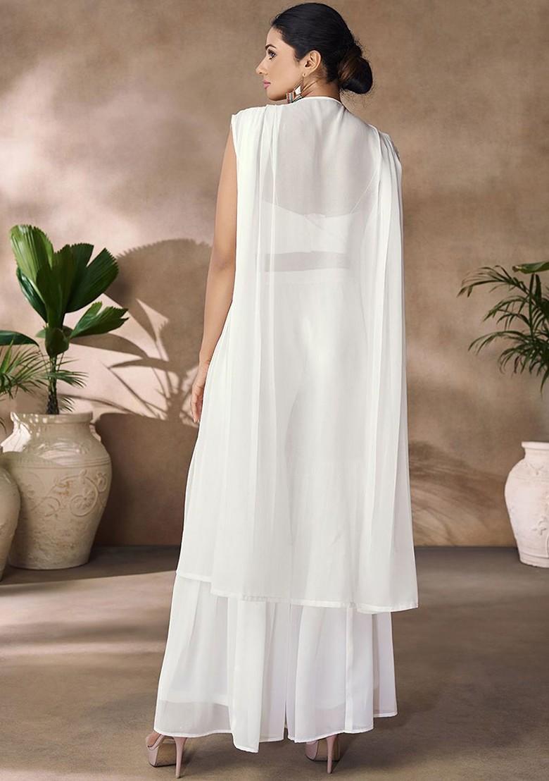 White Embroidered Poly Blend Co Ord Set