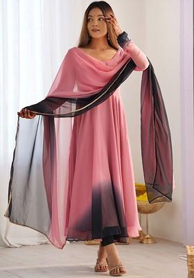 Pink Embroidered Poly Blend Salwar Kameez With Dupatta