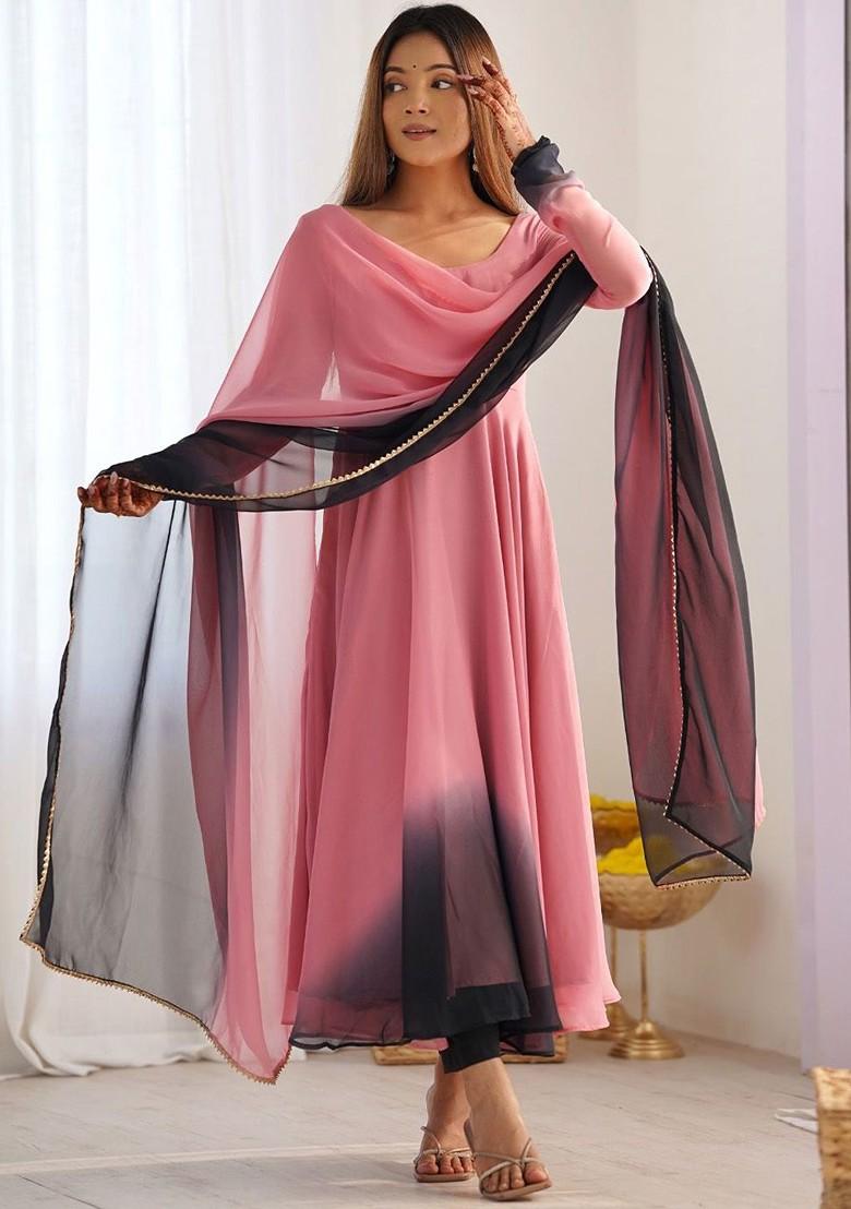 Pink Embroidered Poly Blend Salwar Kameez With Dupatta