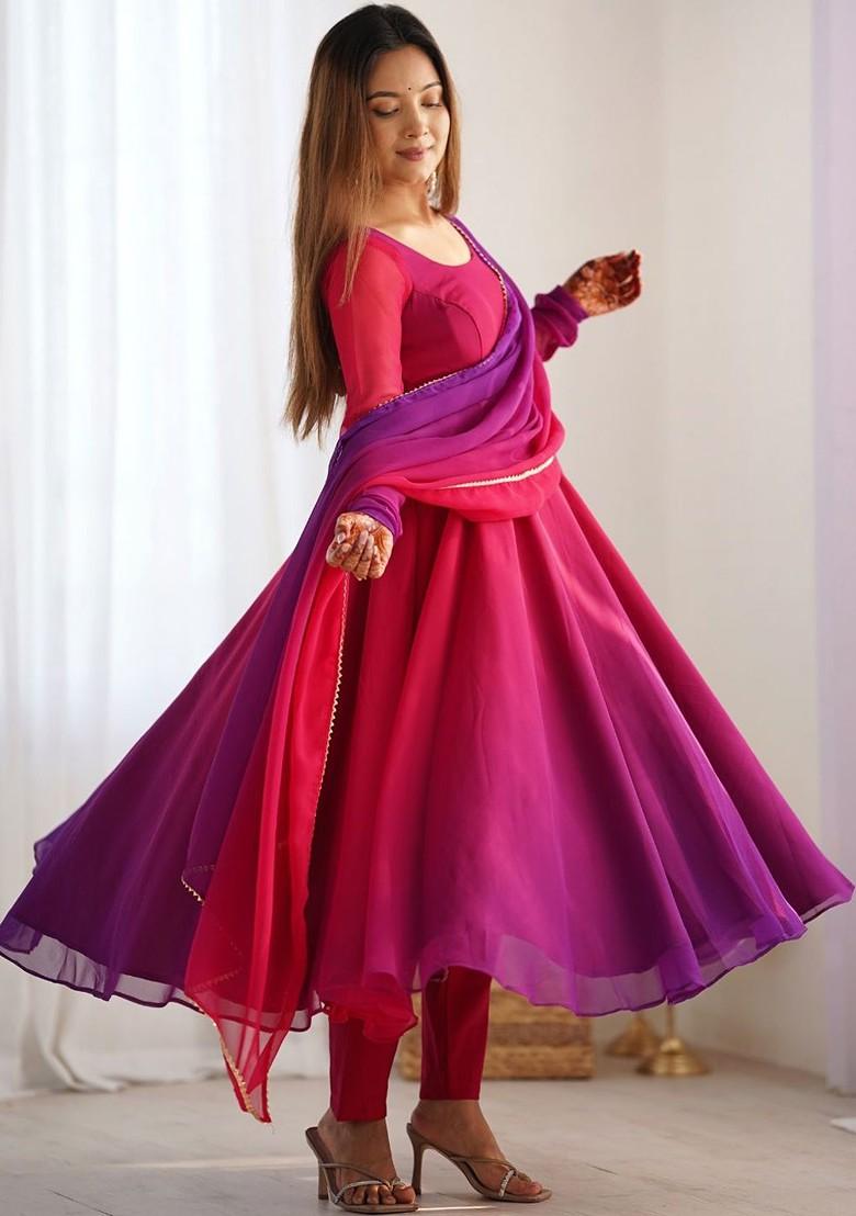 Pink Embroidered Poly Blend Salwar Kameez With Dupatta