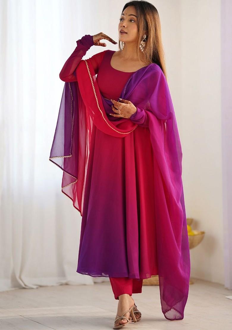 Pink Embroidered Poly Blend Salwar Kameez With Dupatta