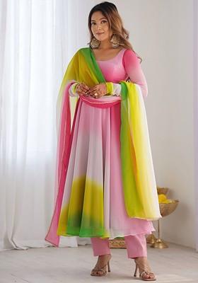 Pink Embroidered Poly Blend Salwar Kameez With Dupatta