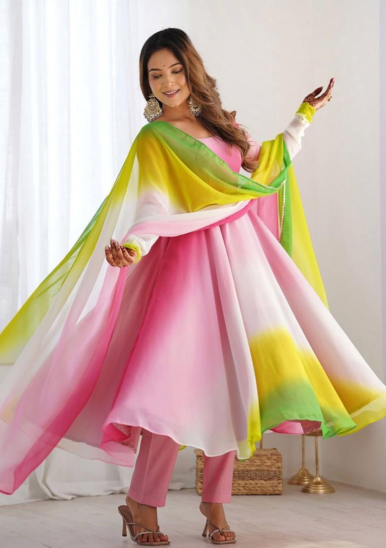 Pink Embroidered Poly Blend Salwar Kameez With Dupatta