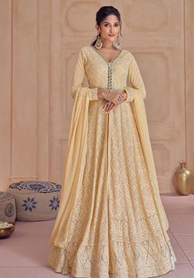Yellow Embroidered Georgette Salwar Kameez With Dupatta