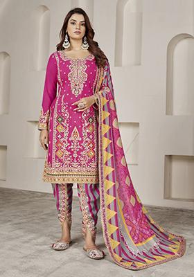 Pink Embroidered Chinon Salwar Kameez With Dupatta
