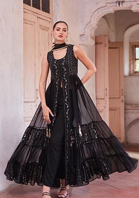 Black Embroidered Georgette Salwar Kameez With Dupatta