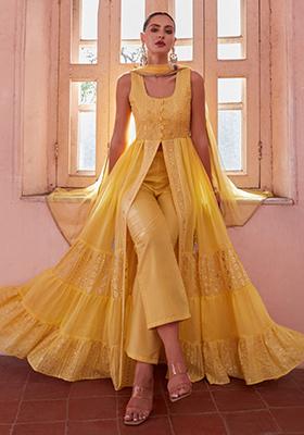 Mustard Yellow Embroidered Georgette Salwar Kameez With Dupatta