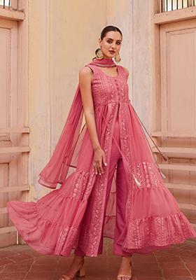 Rose Golden Embroidered Georgette Salwar Kameez With Dupatta