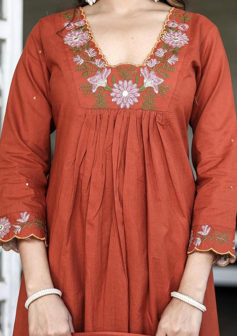 Orange Embroidered Soft Silk Salwar Kameez With Dupatta