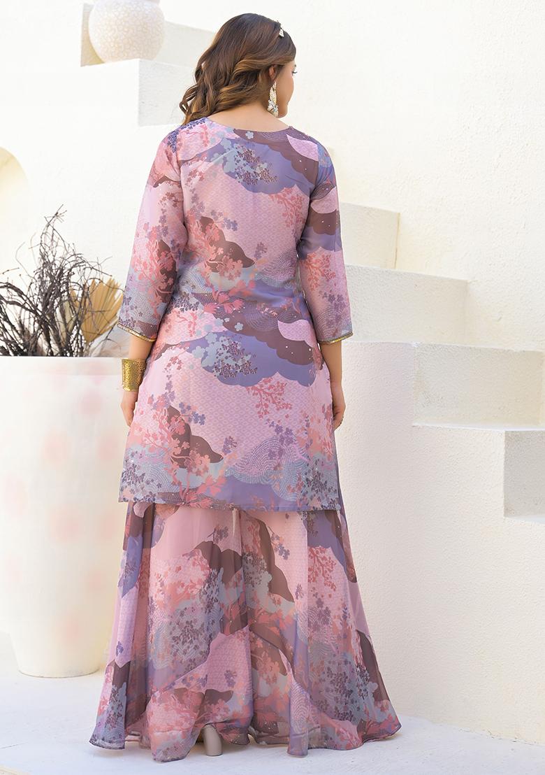 Pink Digital Printed Georgette Sharara Set With Dupatta