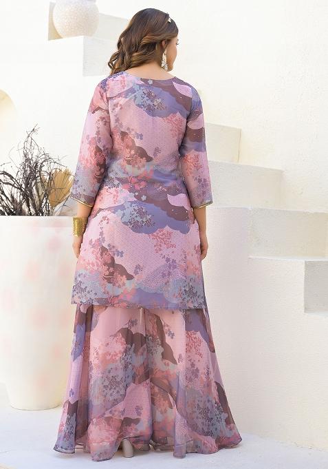 Pink Digital Printed Georgette Sharara Set With Dupatta