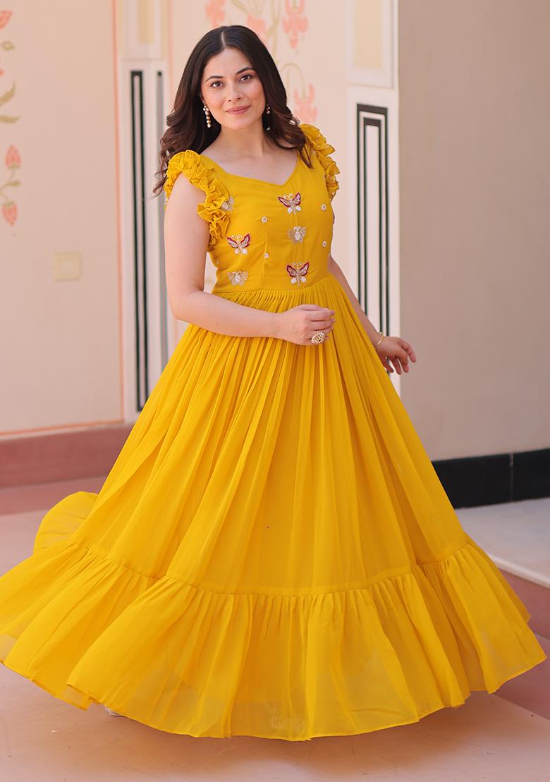 Yellow Embroidered Georgette Gown