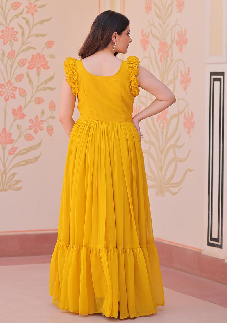 Yellow Embroidered Georgette Gown